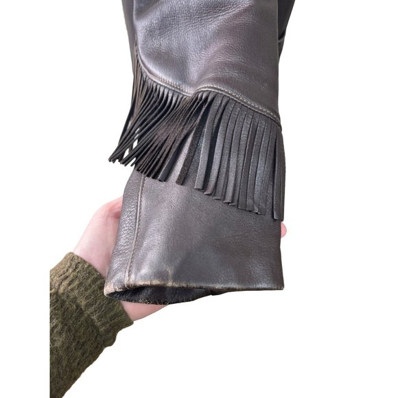 Vintage 1970s Dark Brown Fringe Deer Skin Leather Jacket size Medium - Picture 4 of 6